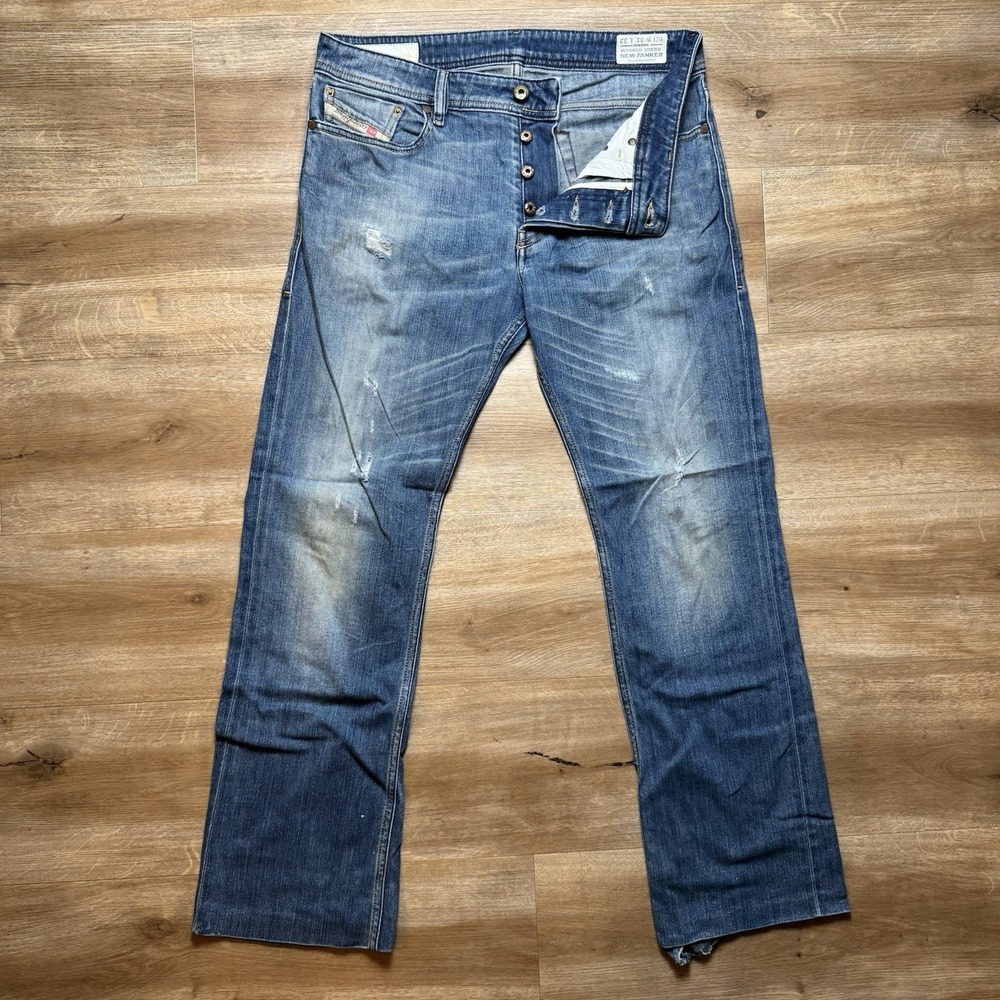Diesel New-Fanker Jeans Mens 31x29 Blue Regular Slim Bootcut Distressed 0802H
